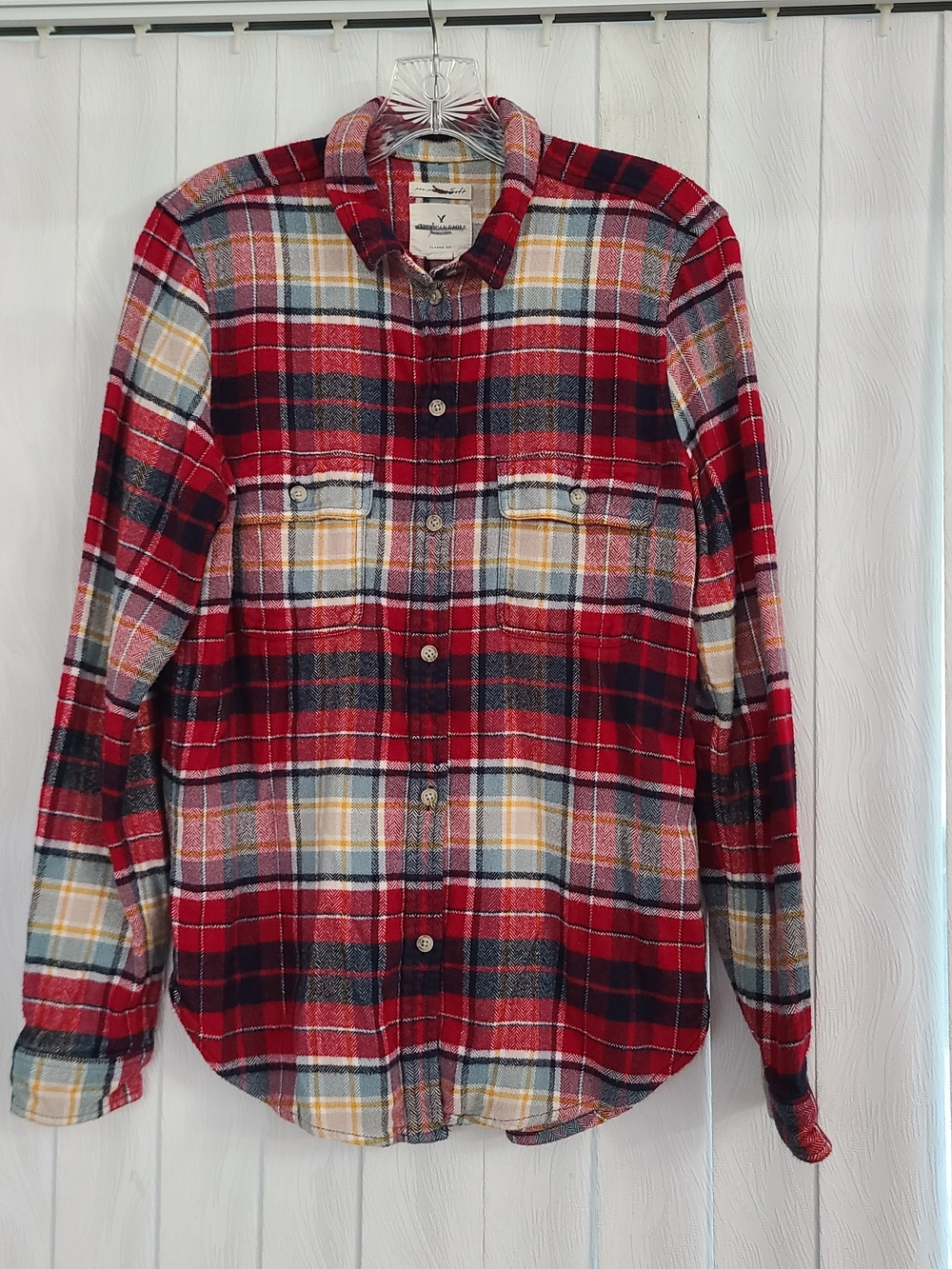 American Eagle Womens Sz L Red Multicolor Plaid Ahh-Mazingly Soft Flannel Top